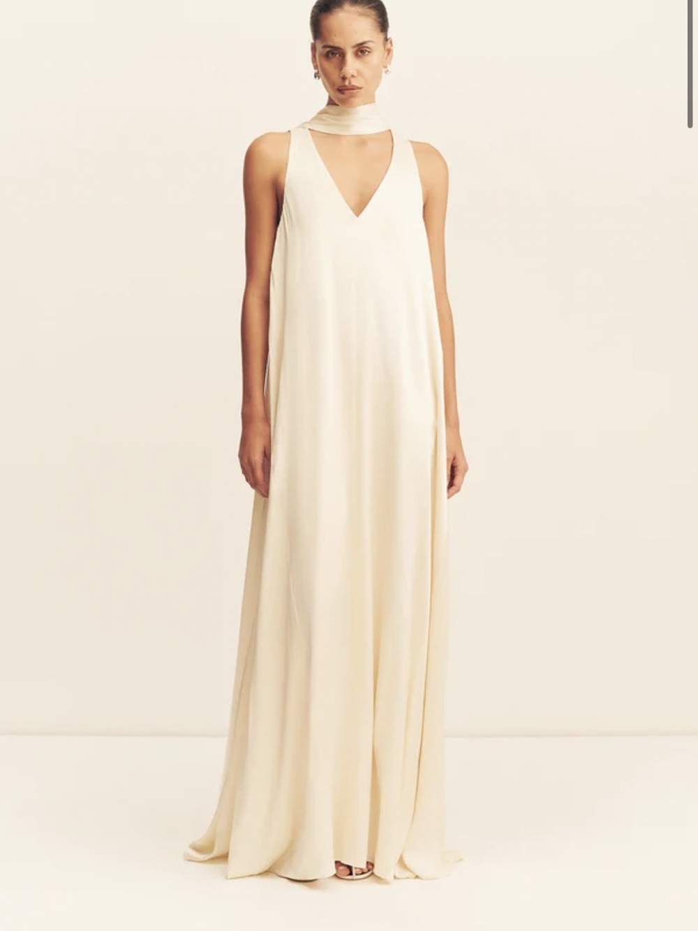 Shona Joy Cream V-Neck Maxi Dress with Neck Scarf